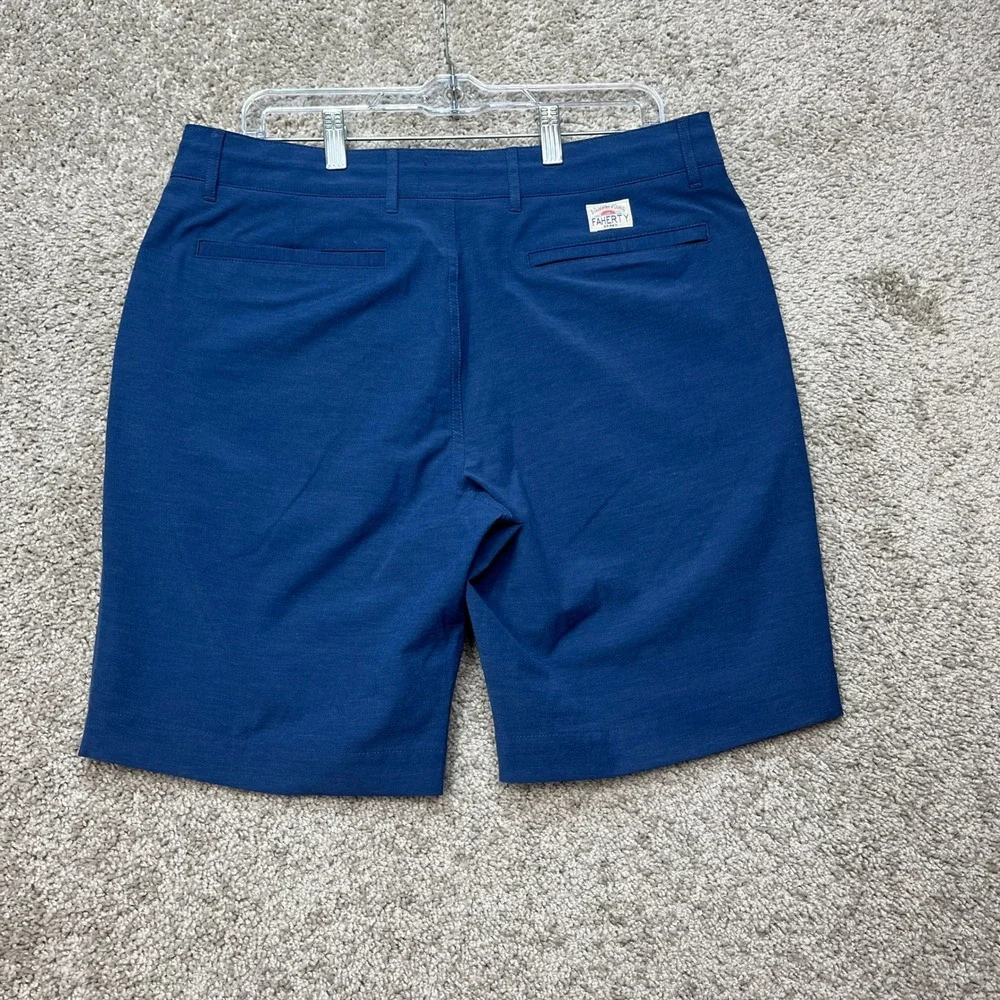 Faherty All Day Shorts Mens 33 Blue Stretch Flat Front Drawstring Hybrid EUC